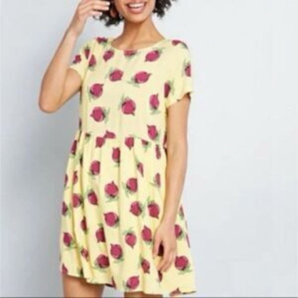 Modcloth Beet Babydoll Yellow and Purple Radish Boxy Fit Dress, Size 3x